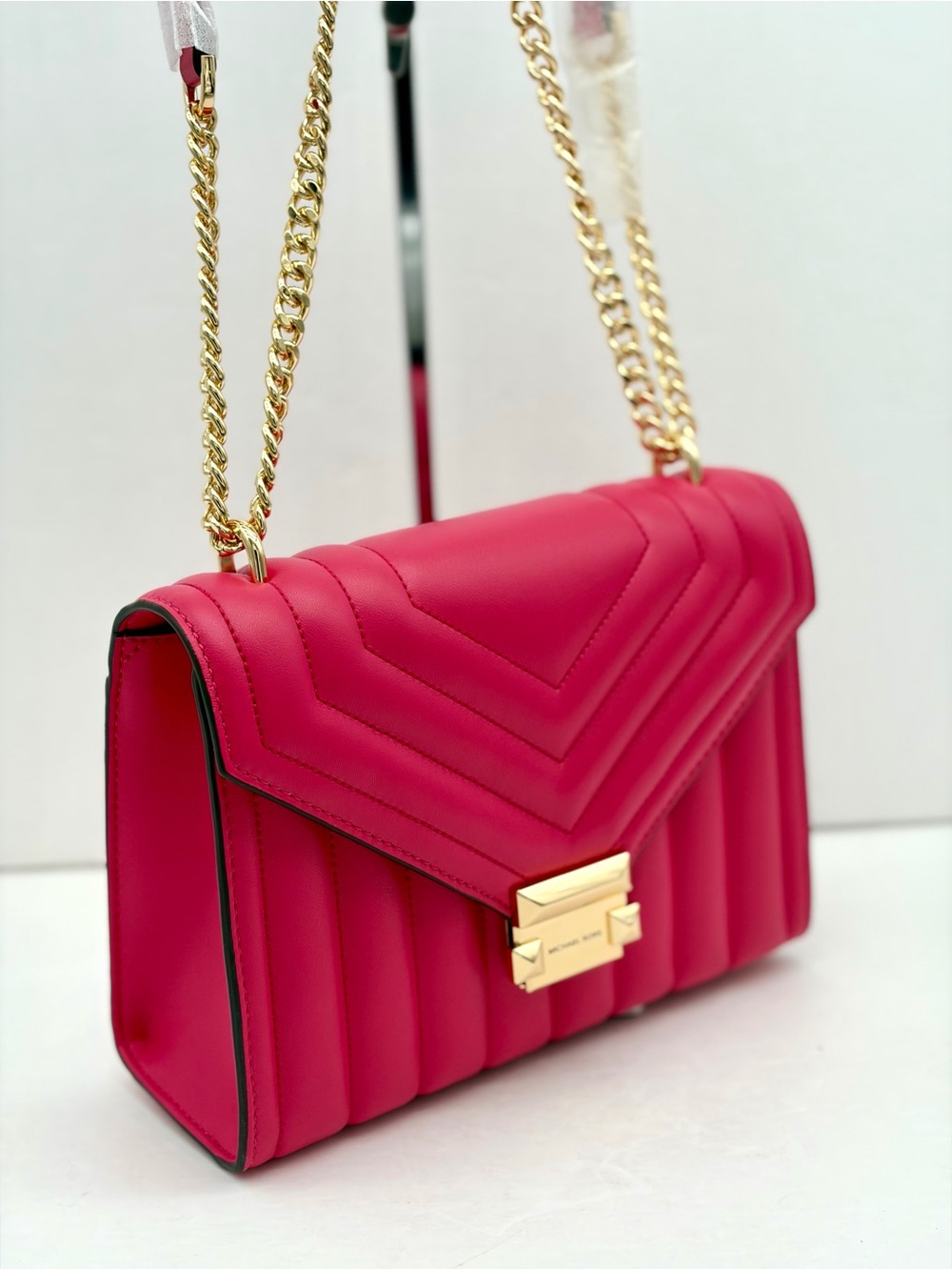 Michael Kors Hot Pink Quilted Chain Shoulder Bag Crossbody Electric Pink - Picture 5 of 9
